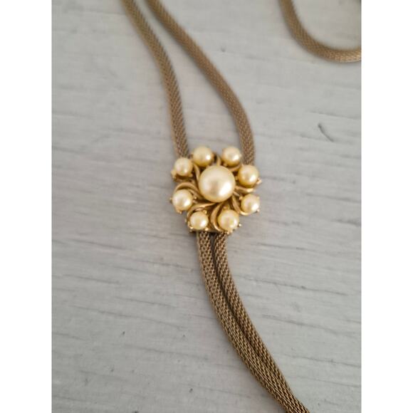 Vintage Hope Chest Faux Pearl Lariat Adjustable Slider Necklace - Picture 2 of 4